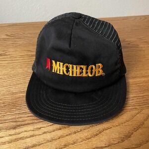 Vintage Michelob Hat Cap Snap Back One Size Black Mesh Trucker Beer Mens 90s